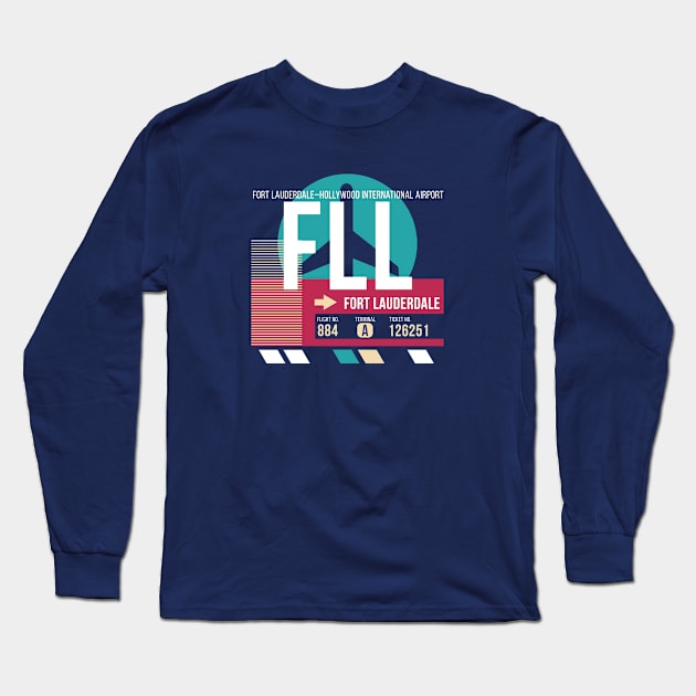 Fort Lauderdale (FLL) Airport // Retro Sunset Baggage Tag Long Sleeve T-Shirt by Now Boarding